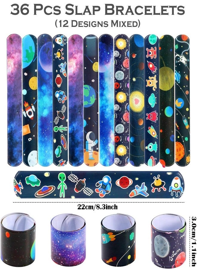 STORE 2508 Pack of 36 Planet Starry Night Astronaut Theme Slap Bracelets Bands for Kids Birthday Party Return Gifts for Boys Girls - Image 2